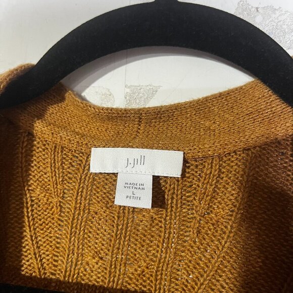 J. Jill Open Front Cardigan Long Line Cable Knit Mustard Brown Size LP Fishermen - Picture 3 of 10